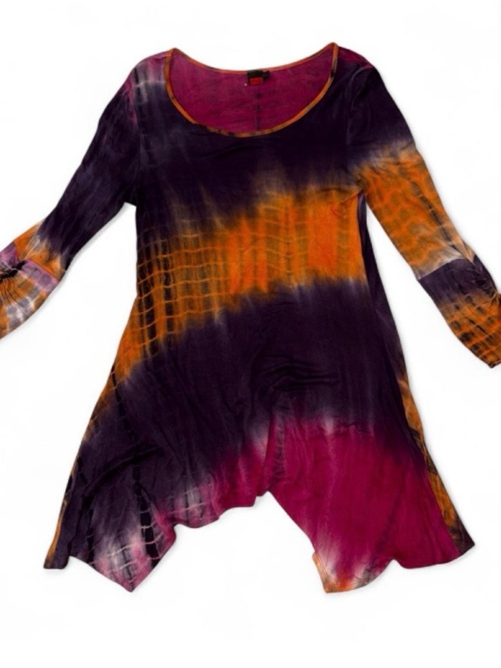 Tie-Dye Scoop Neck Tunic Dress in Purple, Orange & Magenta